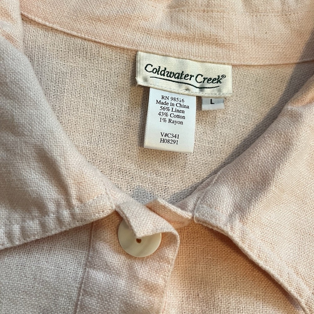 Linen Blend Button Up Shirt Sz L Pleated‎ Petal Pink Soft Girl Elevated Basic - Picture 11 of 13